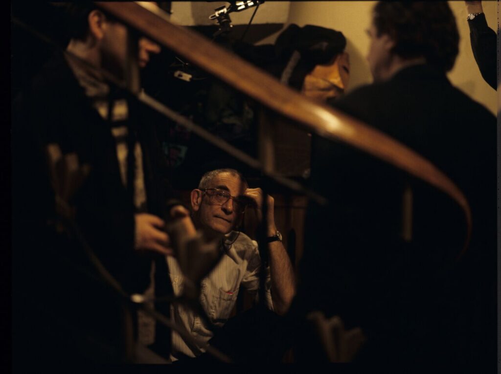 The crew on the set. Director Krzysztof Kieślowski is in the center shot.