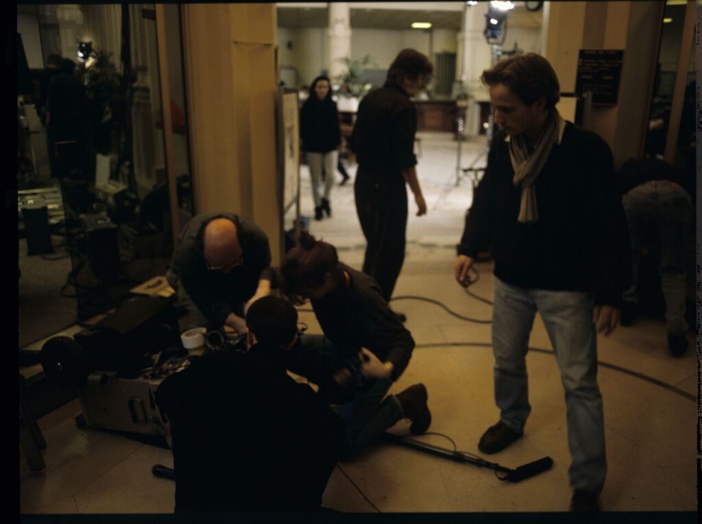 The technical crew preparing the film set.
