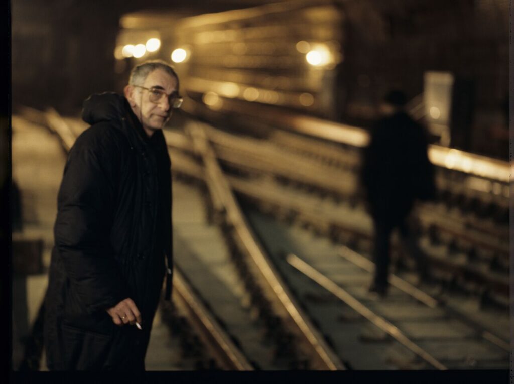 Krzysztof Kieślowski (director) in the Warsaw metro underground.