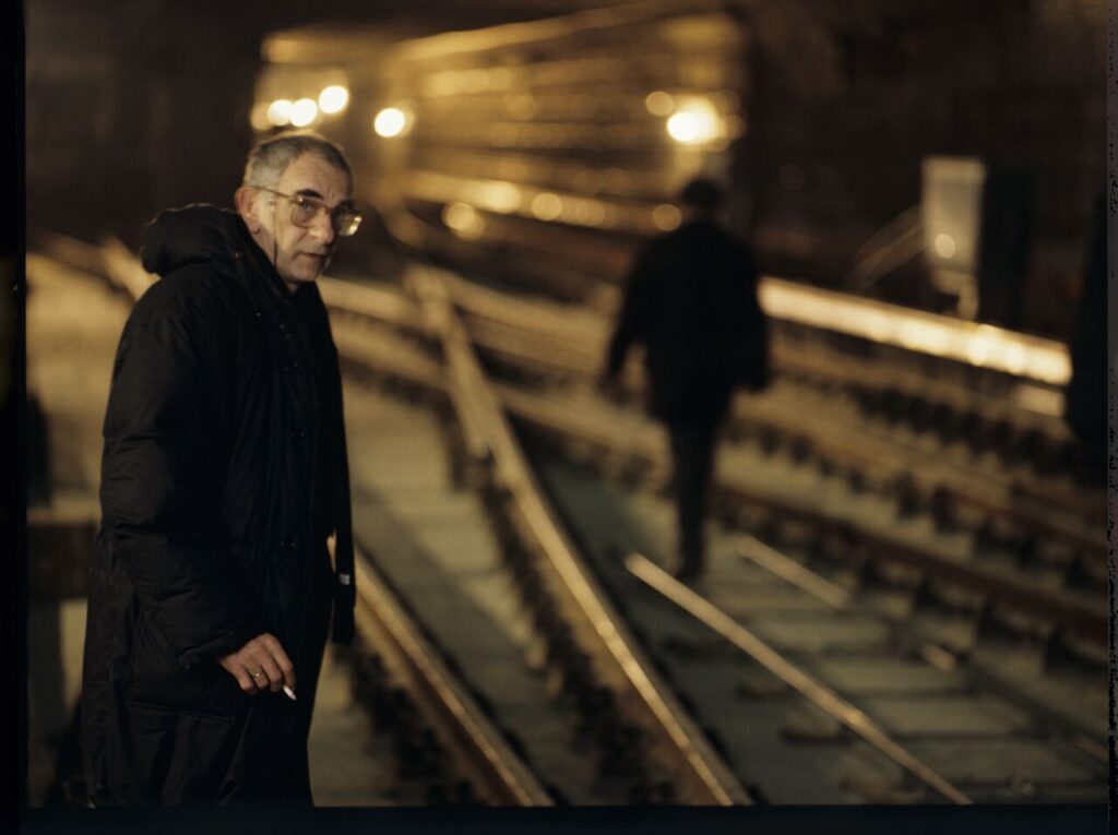 Krzysztof Kieślowski (director) in the Warsaw metro underground.