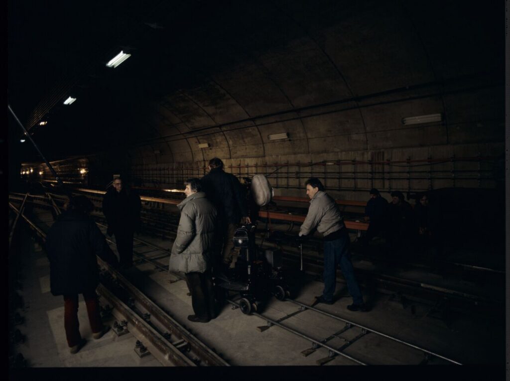 The crew on set in in the Warsaw metro underground.