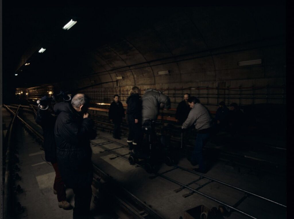 The crew on set in in the Warsaw metro underground.
