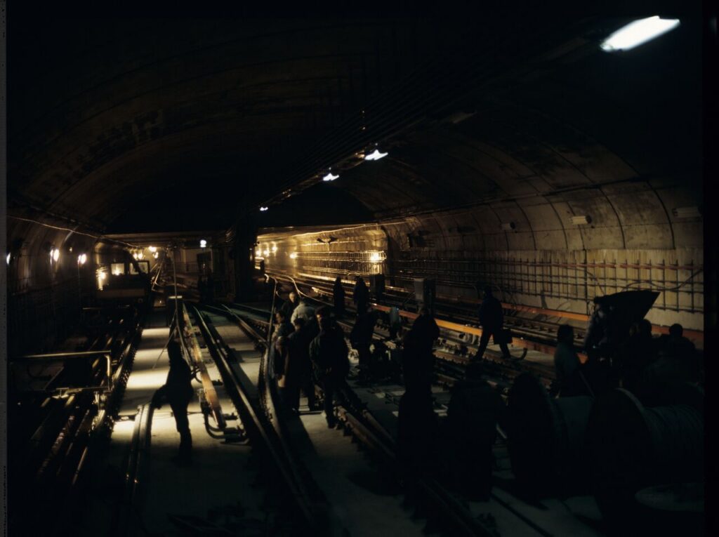 The crew on set in in the Warsaw metro underground.