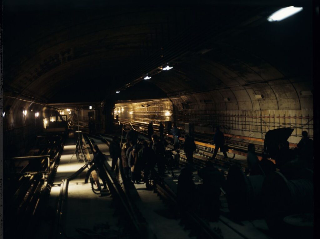 The crew on set in in the Warsaw metro underground.