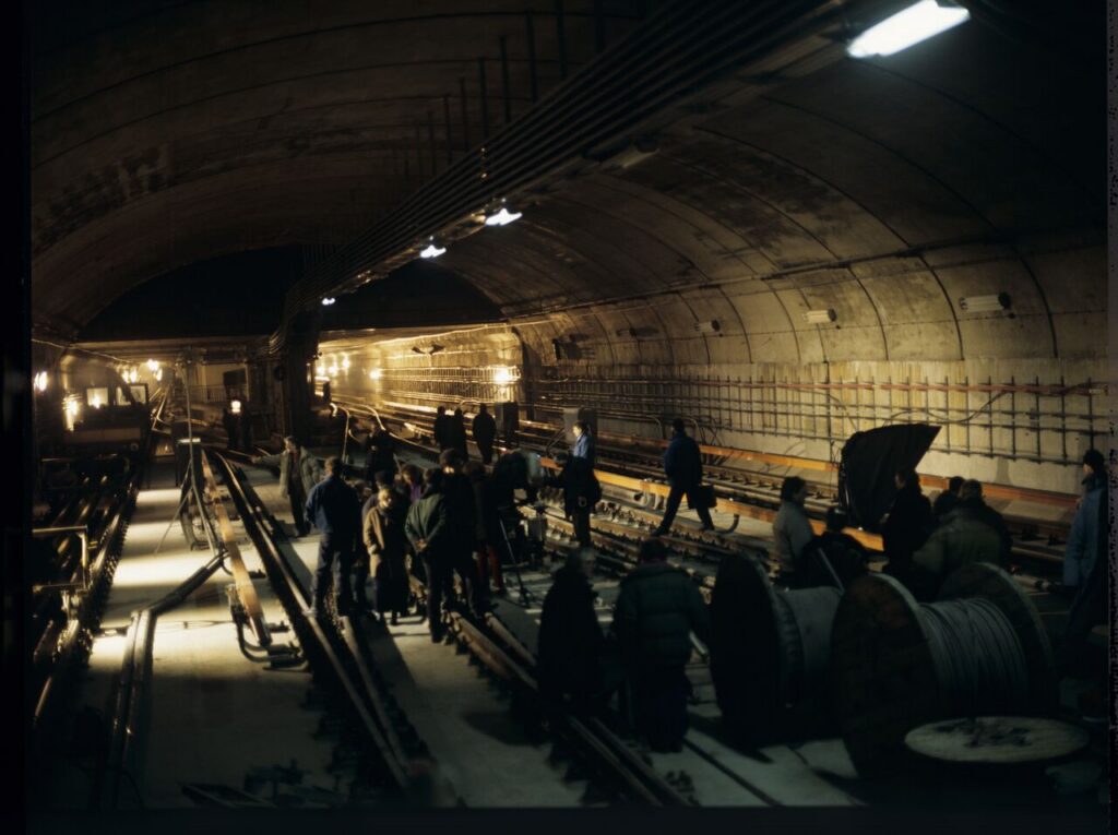 The crew on set in in the Warsaw metro underground.