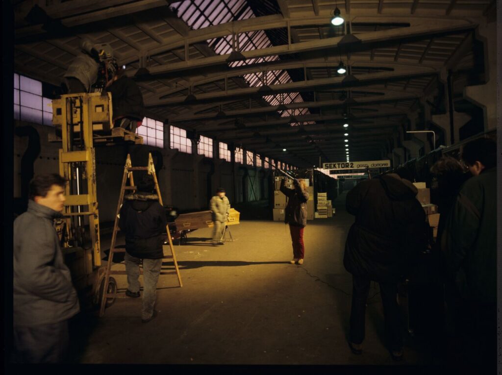 The crew preparing to shoot scenes at Karol's new company headquarters.