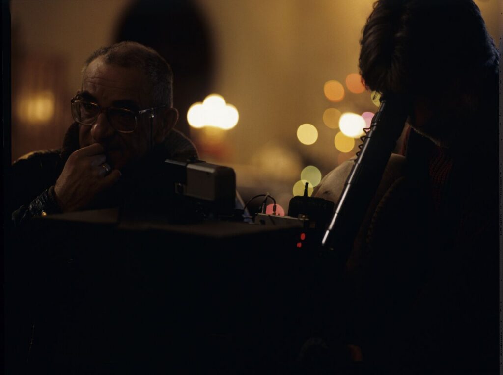 Krzysztof Kieślowski (director) and Edward Kłosiński (cinematographer) working on the set.