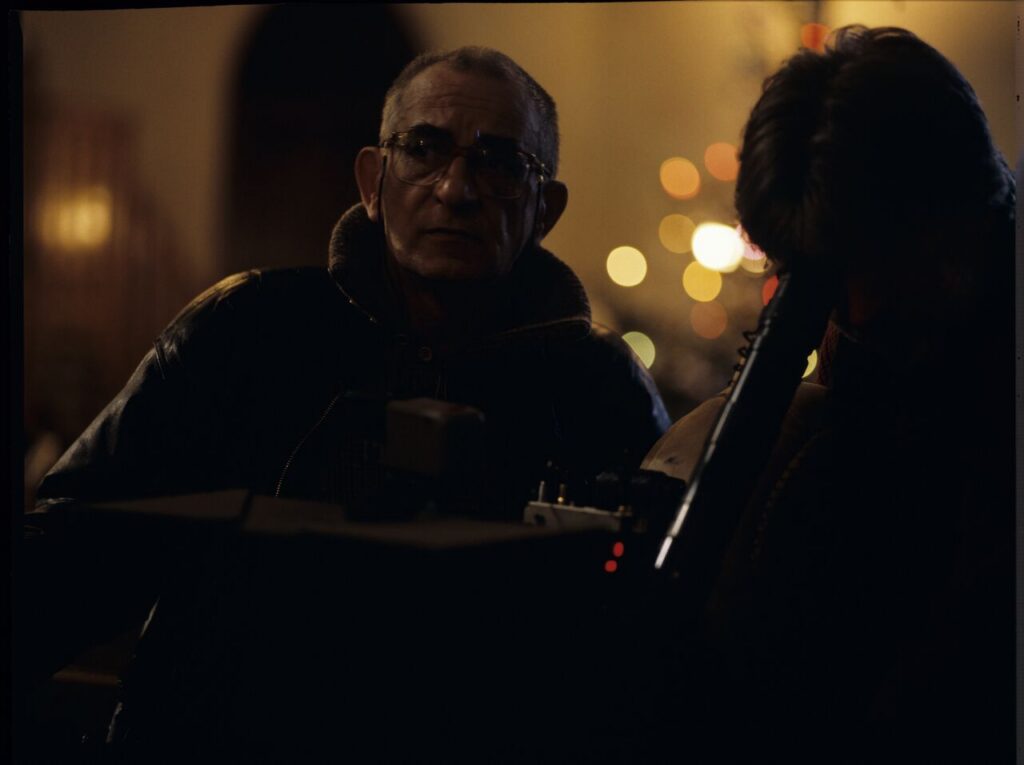 Krzysztof Kieślowski (director) and Edward Kłosiński (cinematographer) working on the set.