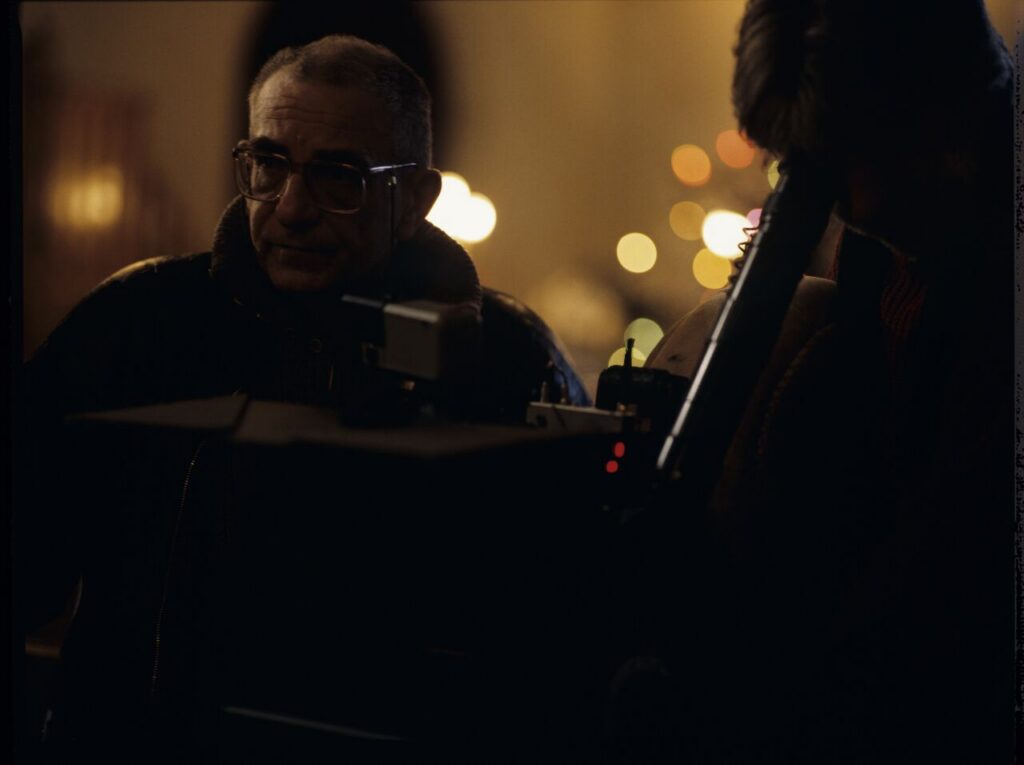 Krzysztof Kieślowski (director) and Edward Kłosiński (cinematographer) working on the set.