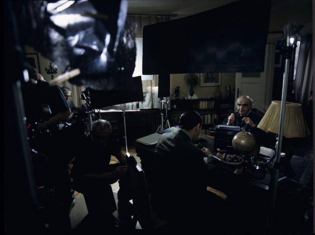 Filming a scene in the notary's office.