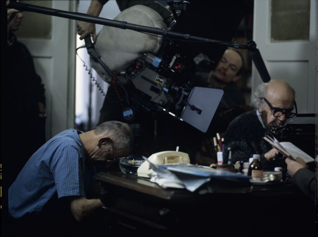 Filming a scene in the notary's office.
