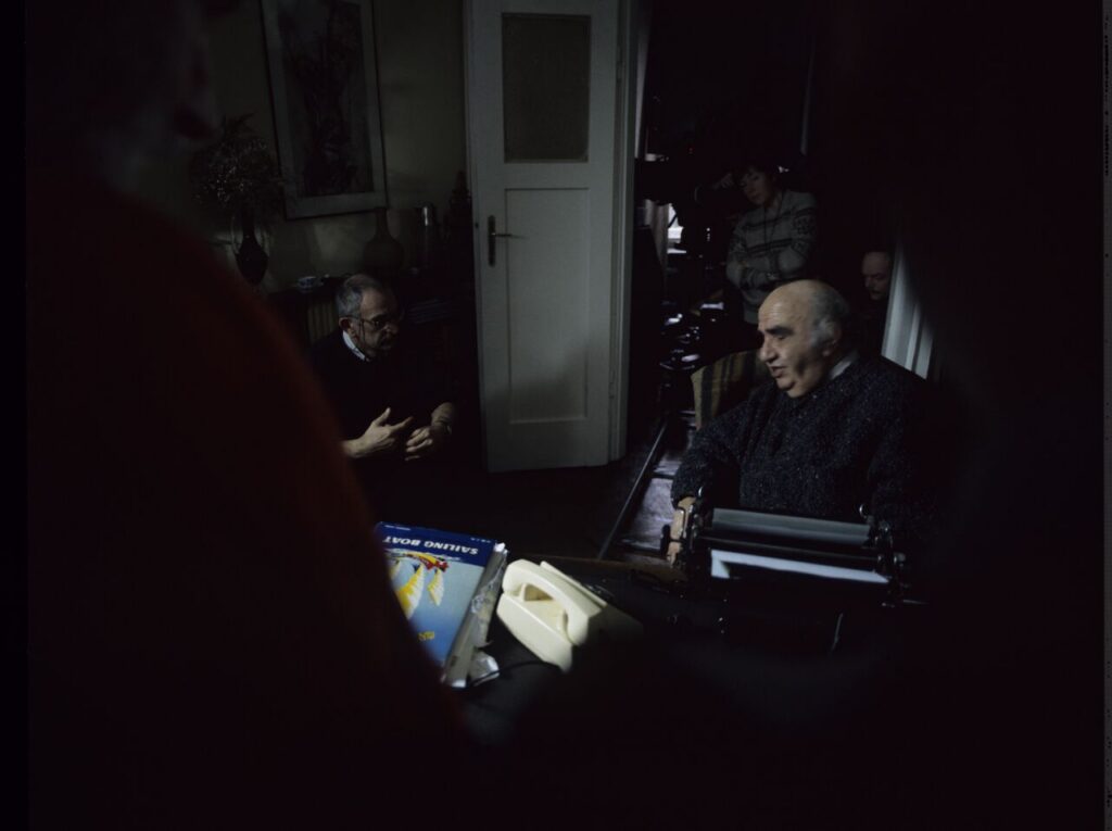 Filming a scene in the notary's office.