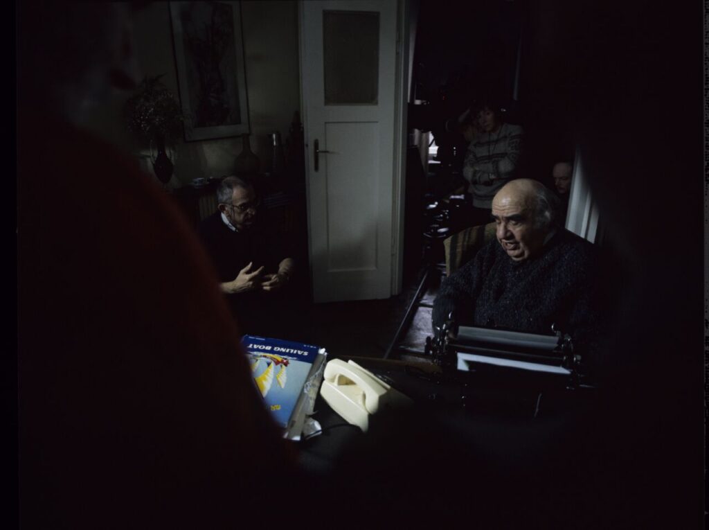 Filming a scene in the notary's office.