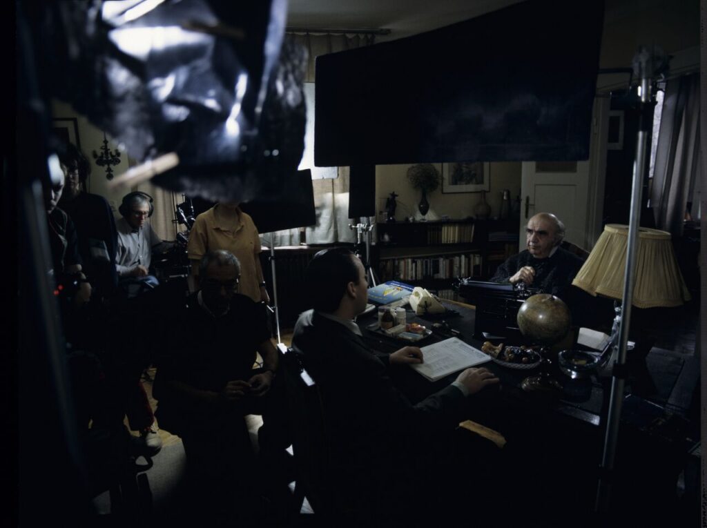 Filming a scene in the notary's office.