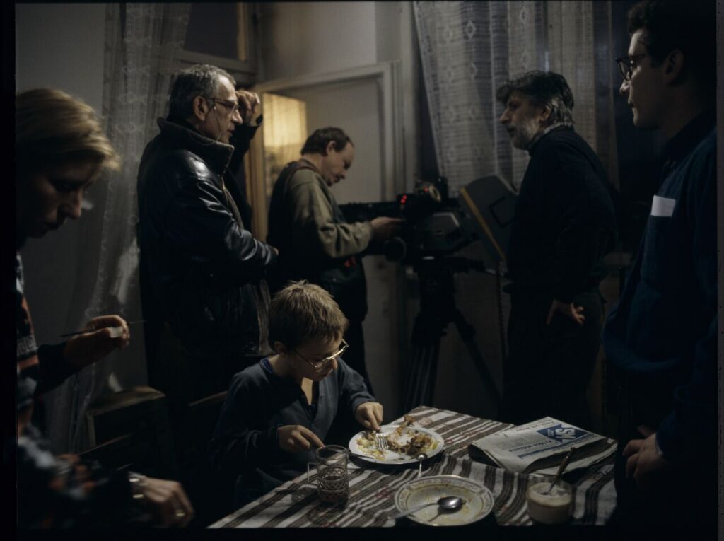 The crew after work. Pictured are Krzysztof Kieślowski (director) and others.