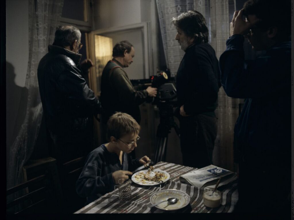 The crew after work. Pictured are Krzysztof Kieślowski (director) and others.