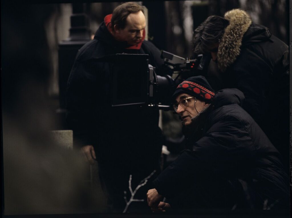Krzysztof Kieślowski, Henryk Jedynak, and Edward Kłosiński working on the set. The cemetery scene.