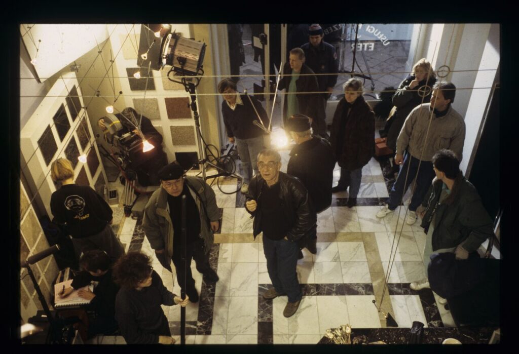 Crew members on the set.
