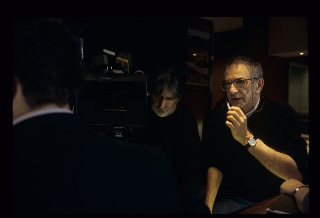 Krzysztof Kieślowski (director) and Edward Kłosiński (cinematographer) on the set.