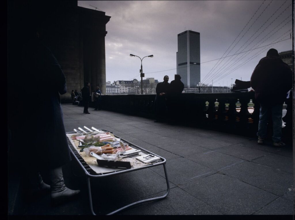 The bazaar in front of the Palace of Culture and Science in Warsaw, the meeting place of the film's characters.