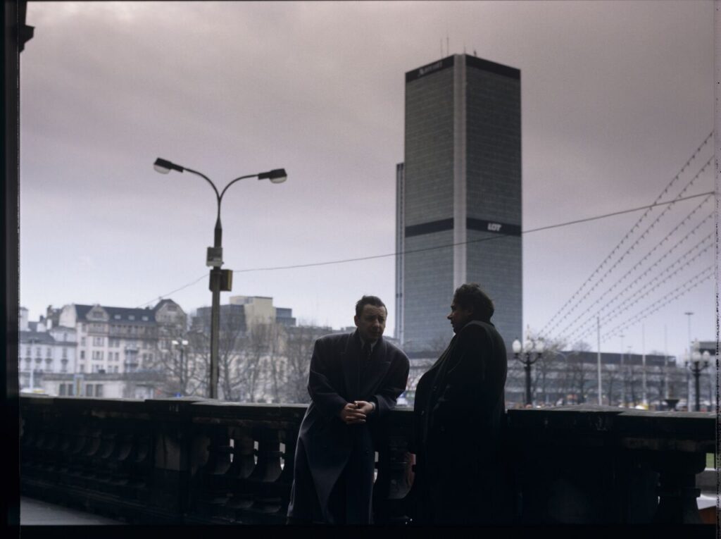 The bazaar in front of the Palace of Culture and Science in Warsaw, the meeting place of the film's characters.