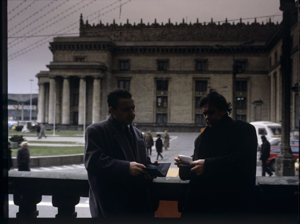 The bazaar in front of the Palace of Culture and Science in Warsaw, the meeting place of the film's characters.
