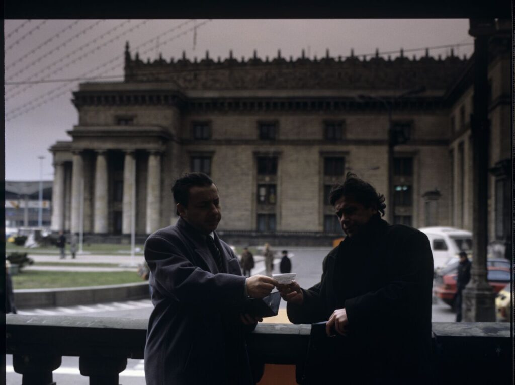 The bazaar in front of the Palace of Culture and Science in Warsaw, the meeting place of the film's characters.