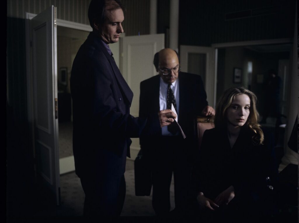 Dominique (Julie Delpy) in the scene where she is arrested by the police on suspicion of murdering her husband.