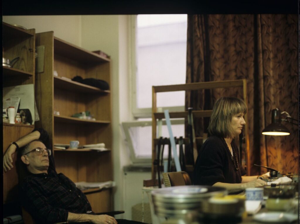 Krzysztof Kieślowski (director) working with editor Urszula Lesiak.