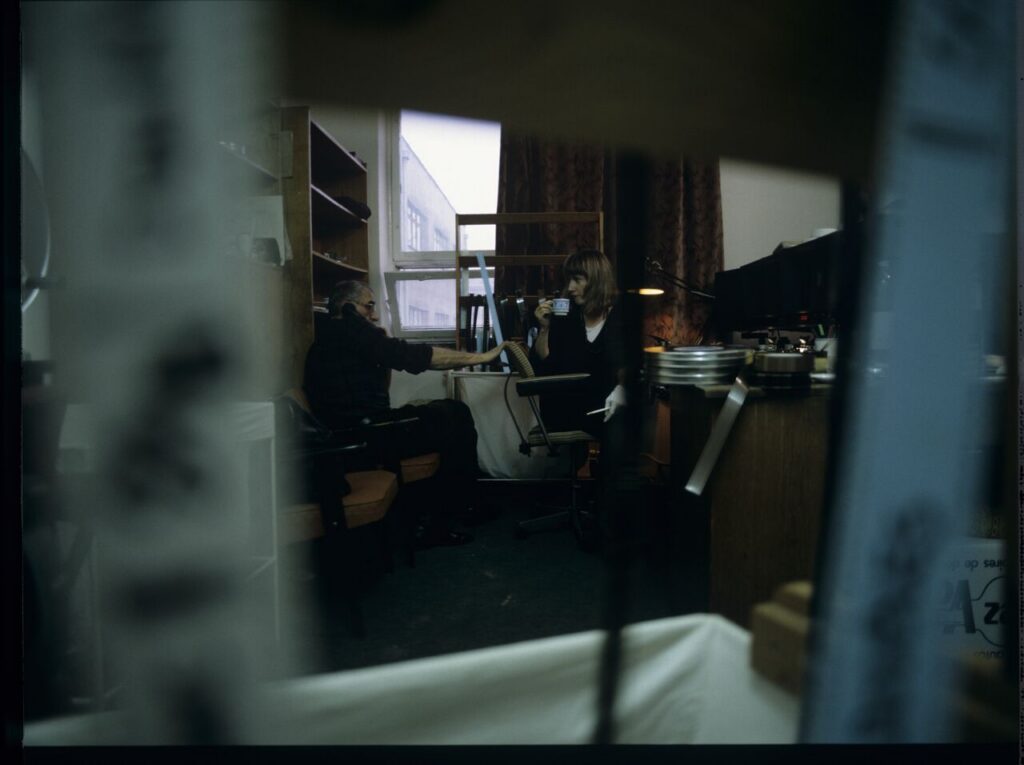 Krzysztof Kieślowski (director) working with editor Urszula Lesiak.