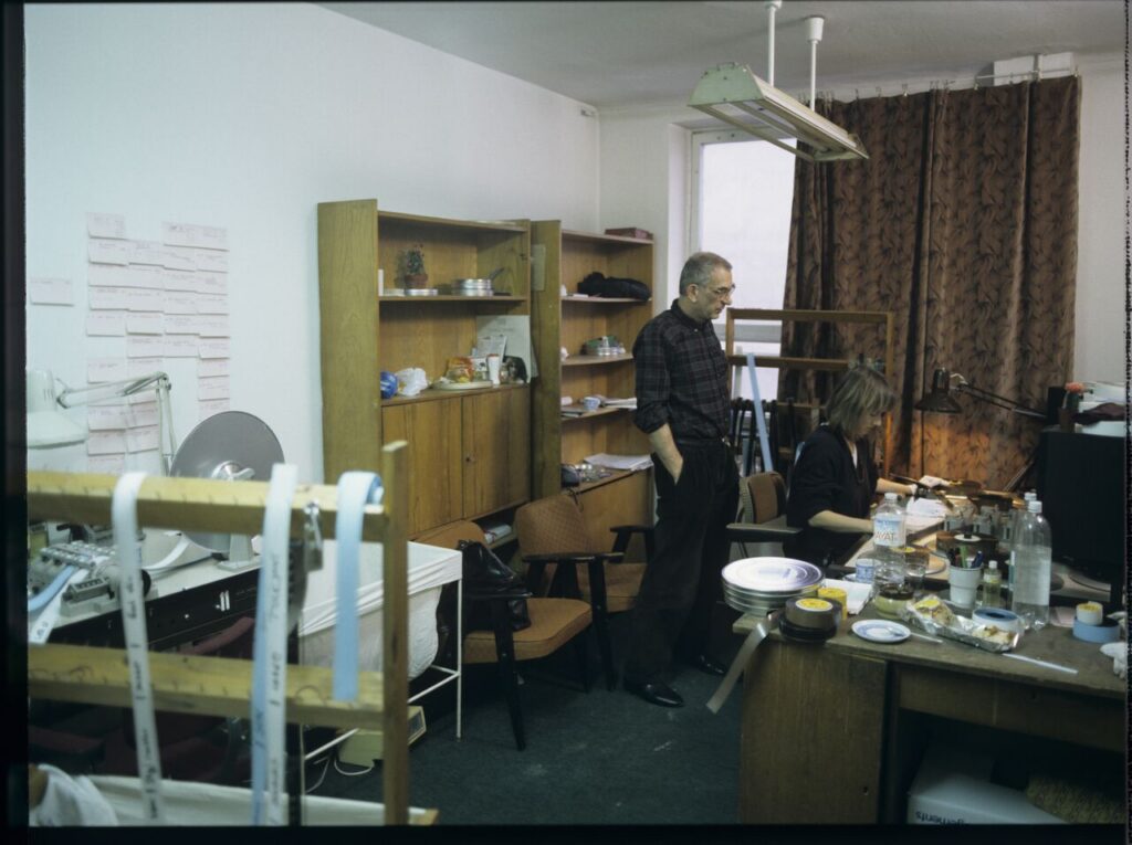 Krzysztof Kieślowski (director) working with editor Urszula Lesiak.