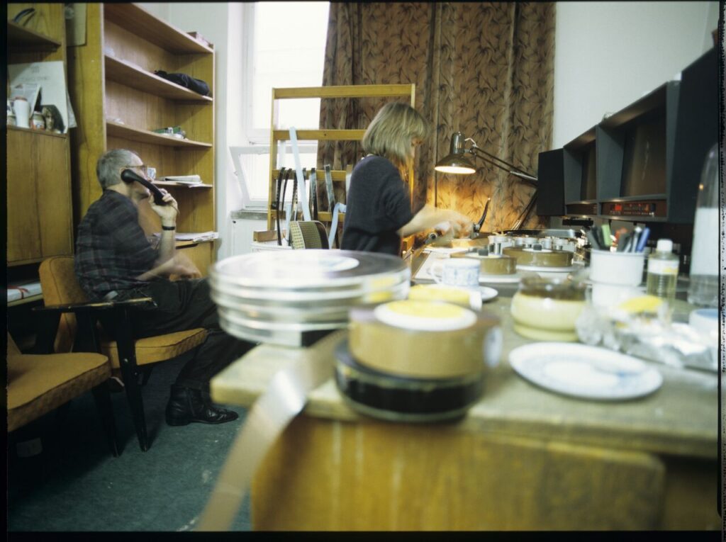 Krzysztof Kieślowski (director) working with editor Urszula Lesiak.