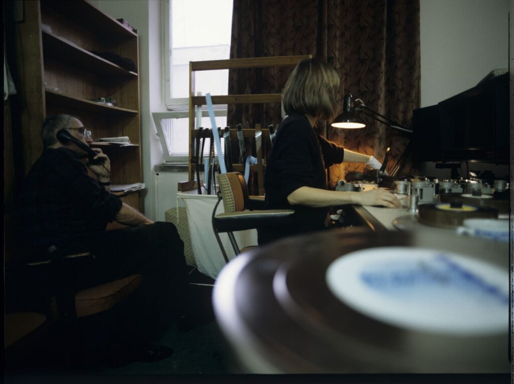 Krzysztof Kieślowski (director) working with editor Urszula Lesiak.
