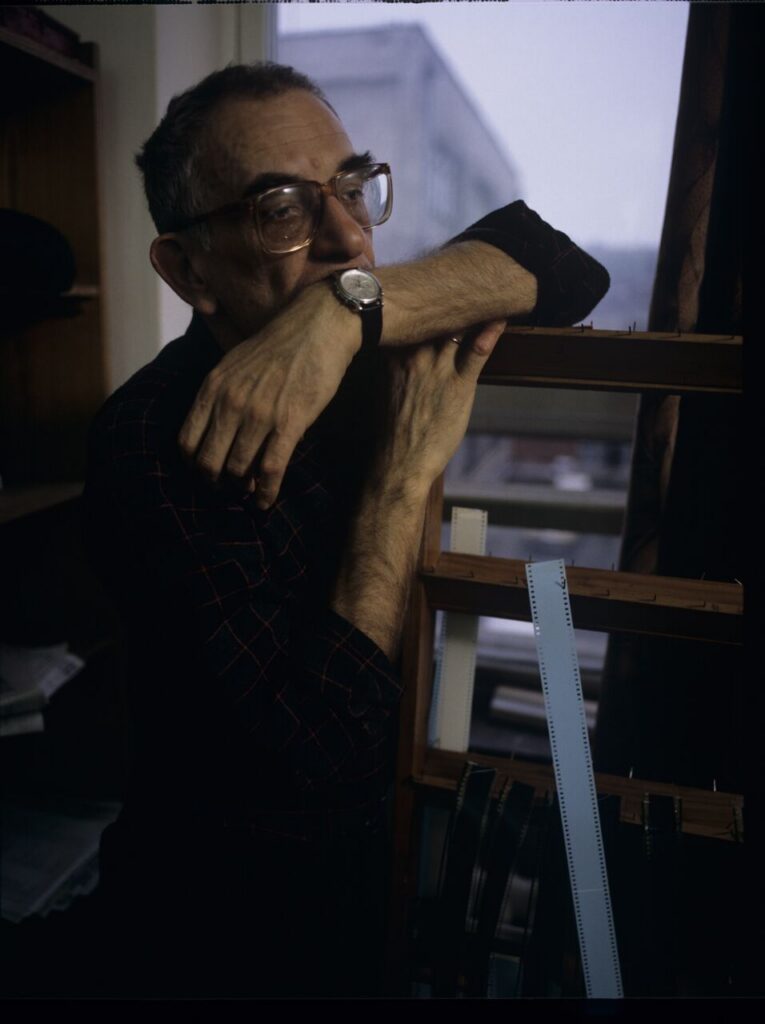 Krzysztof Kieślowski (director) in the editing room.