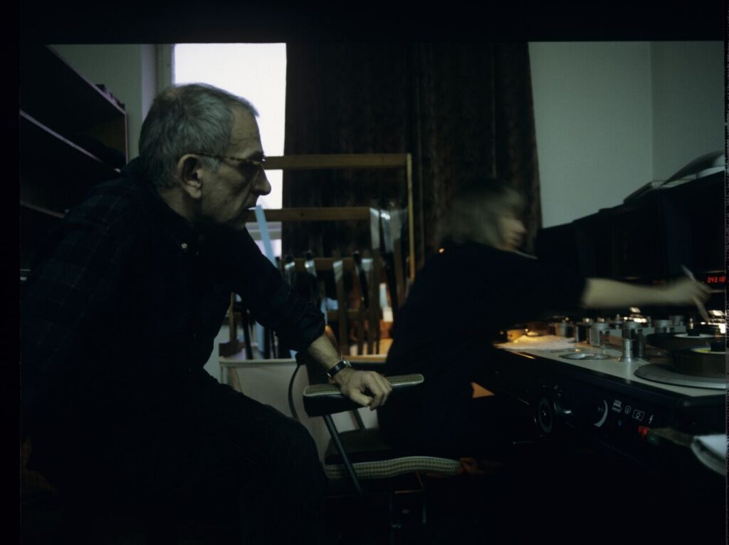 Krzysztof Kieślowski (director) working with editor Urszula Lesiak.
