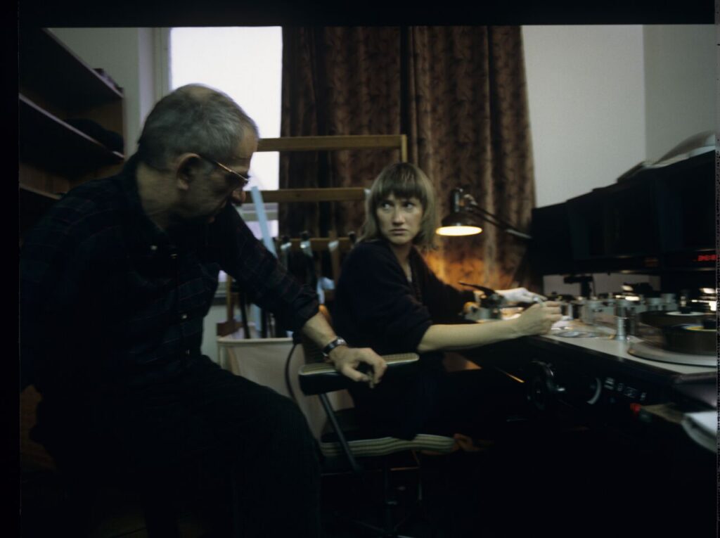 Krzysztof Kieślowski (director) working with editor Urszula Lesiak.