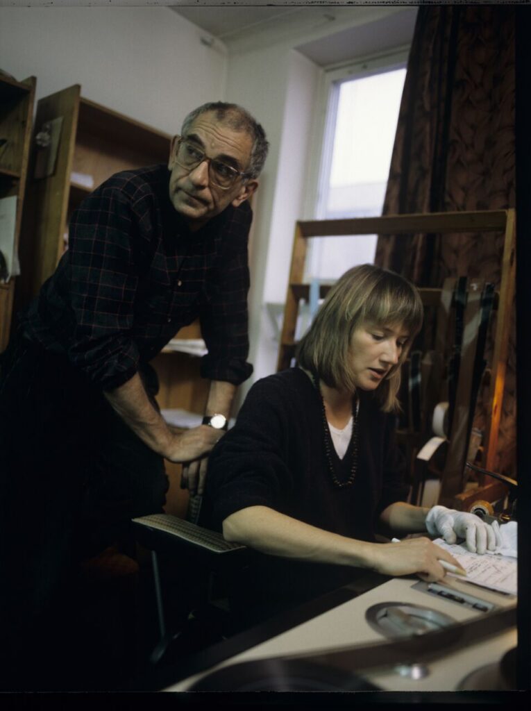 Krzysztof Kieślowski (director) working with editor Urszula Lesiak.