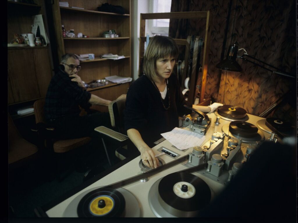 Krzysztof Kieślowski (director) working with editor Urszula Lesiak.