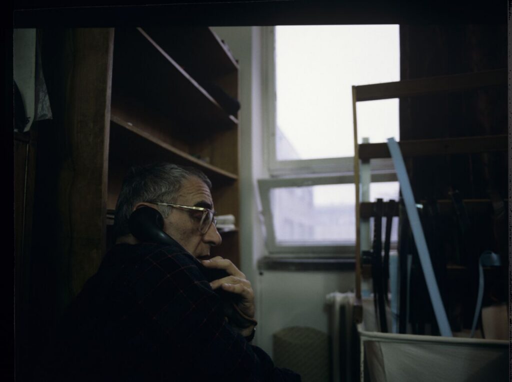 Krzysztof Kieślowski (director) in the editing room.