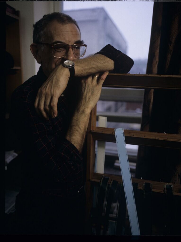 Krzysztof Kieślowski (director) in the editing room.