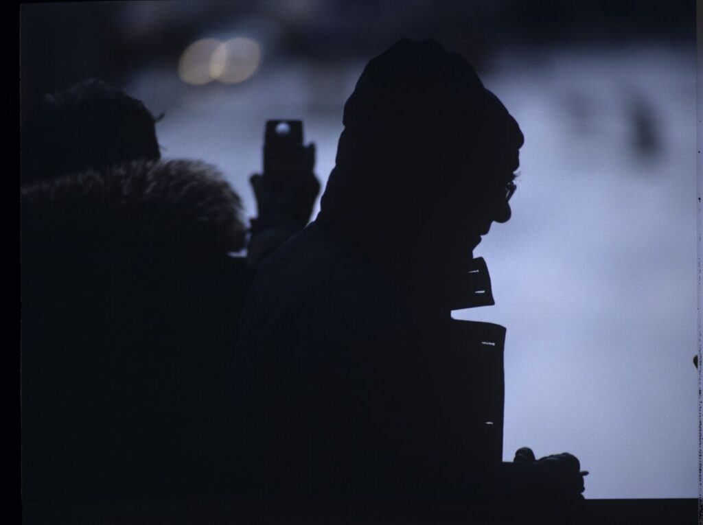 Krzysztof Kieślowski (director) and Edward Kłosiński (cinematographer) working on the set.
