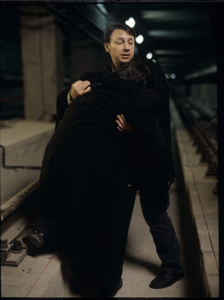 A scene in the underground Warsaw metro.