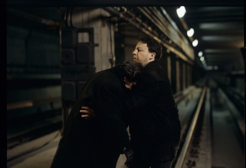 A scene in the underground Warsaw metro.