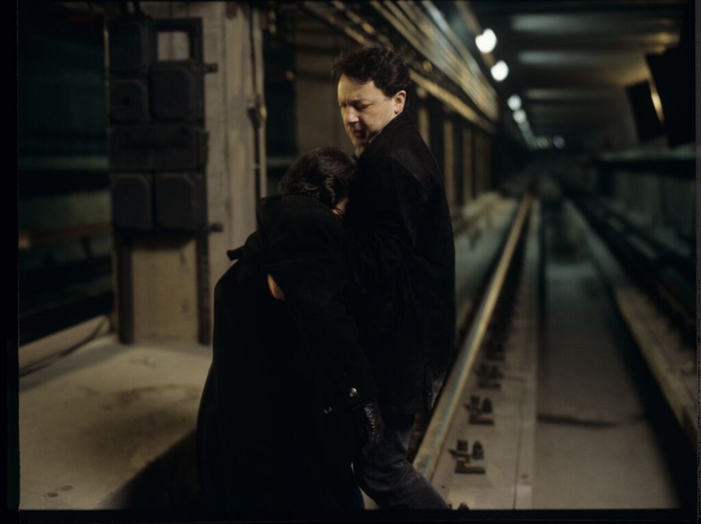 A scene in the underground Warsaw metro.