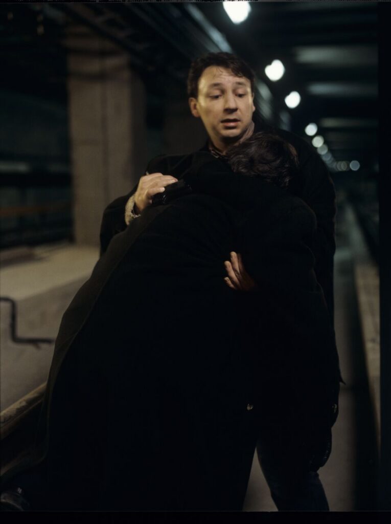 A scene in the underground Warsaw metro.