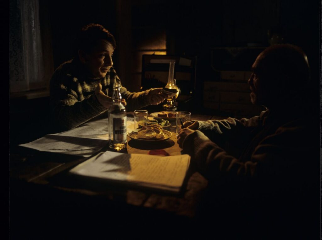 Karol (Zbigniew Zamachowski) persuades the host (Jerzy Nowak) to sell the land.