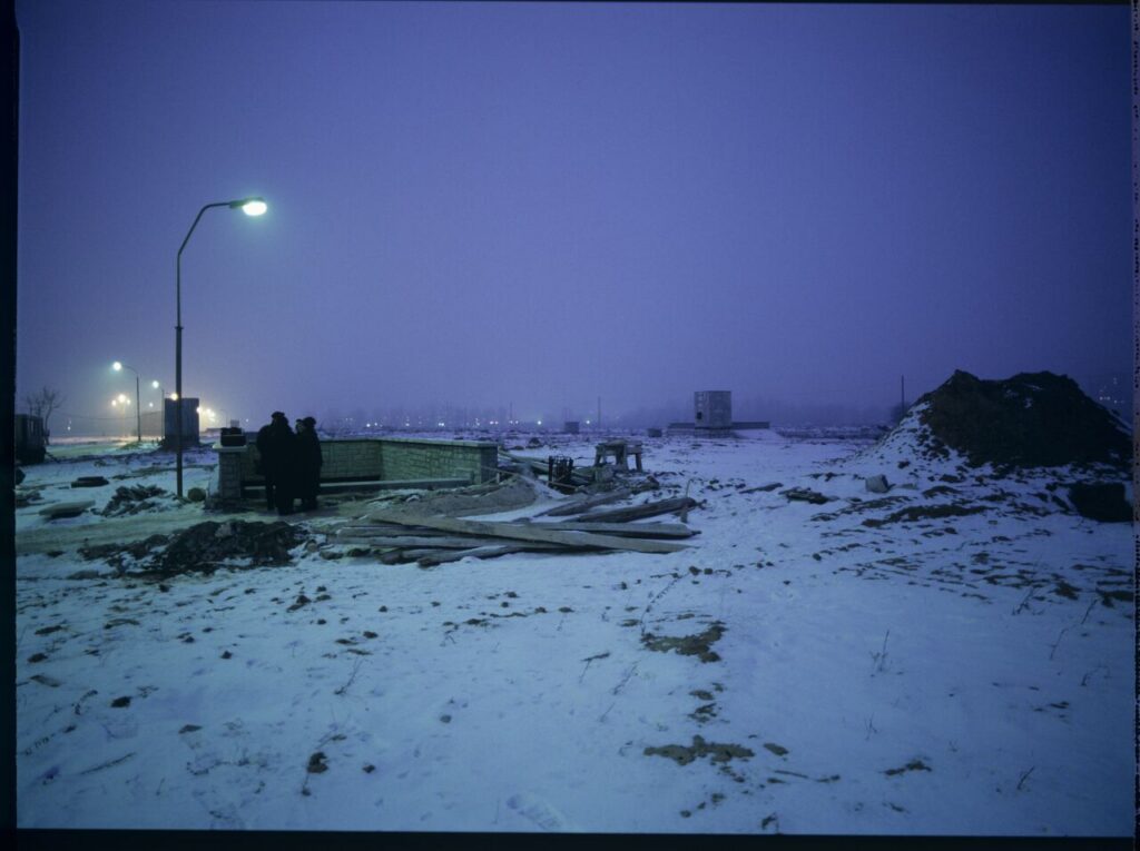 The crew on the set near the metro construction site in Warsaw.