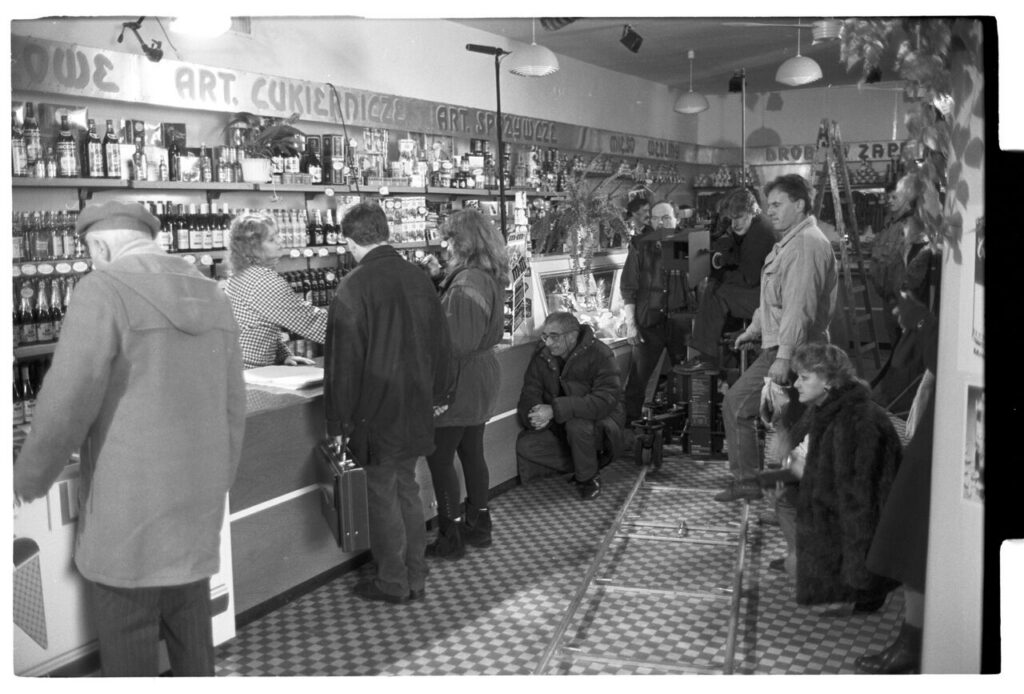 Shooting a scene at a liquor store.