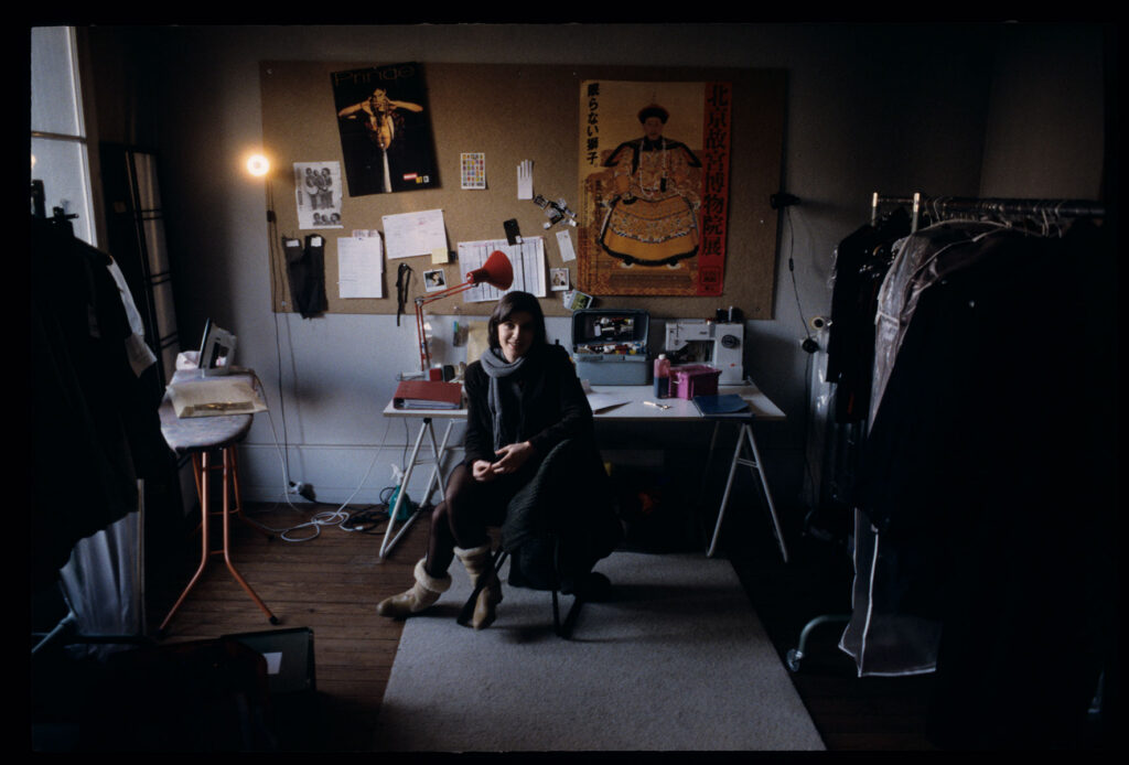 Irène Jacob (actress) in the dressing room during a break between takes.