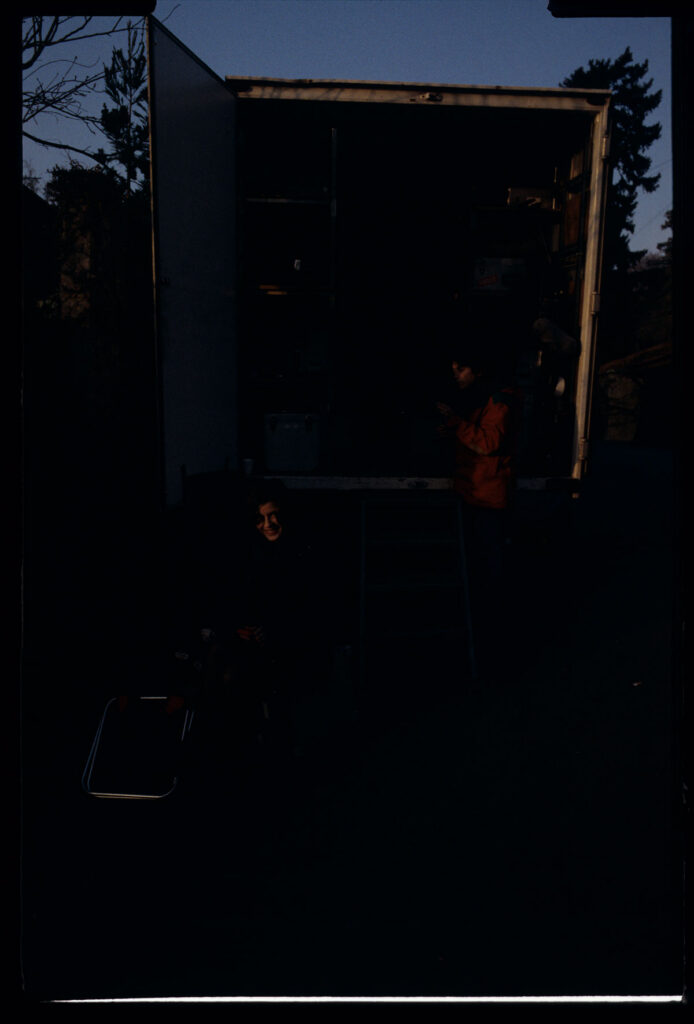Irène Jacob waits on set for the next take.